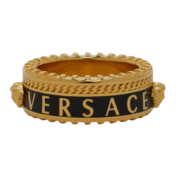 Photo: Versace Gold and Black Logo Band Ring