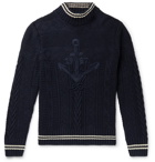 Polo Ralph Lauren - Embroidered Cable-Knit Cotton-Blend Mock-Neck Sweater - Blue