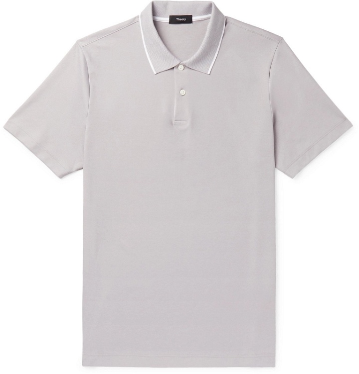 Photo: Theory - Contrast-Tipped Pima Cotton-Blend Piqué Polo Shirt - Gray