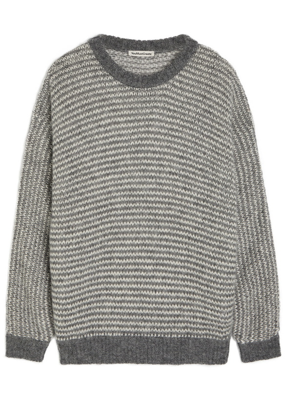 Photo: Ymc T Shape Striped Wool-blend Jumper Grey