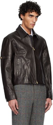Thom Browne Brown Zip Front Armband Leather Jacket