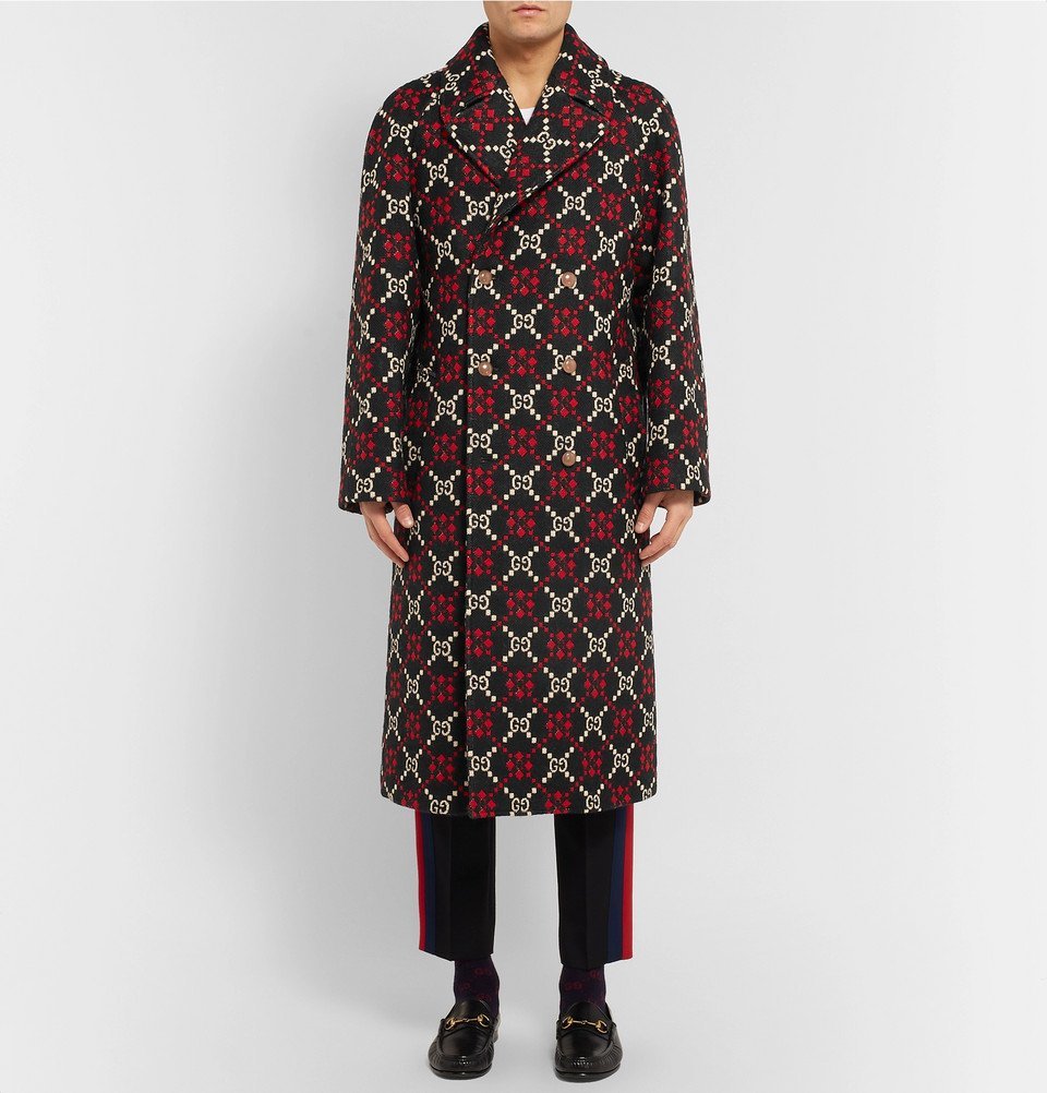 Gucci - Double-Breasted Logo-Jacquard Wool Coat - Men - Black