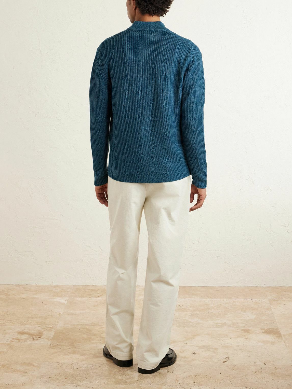 Inis Meáin - Lightkeeper Ribbed Linen Cardigan - Blue