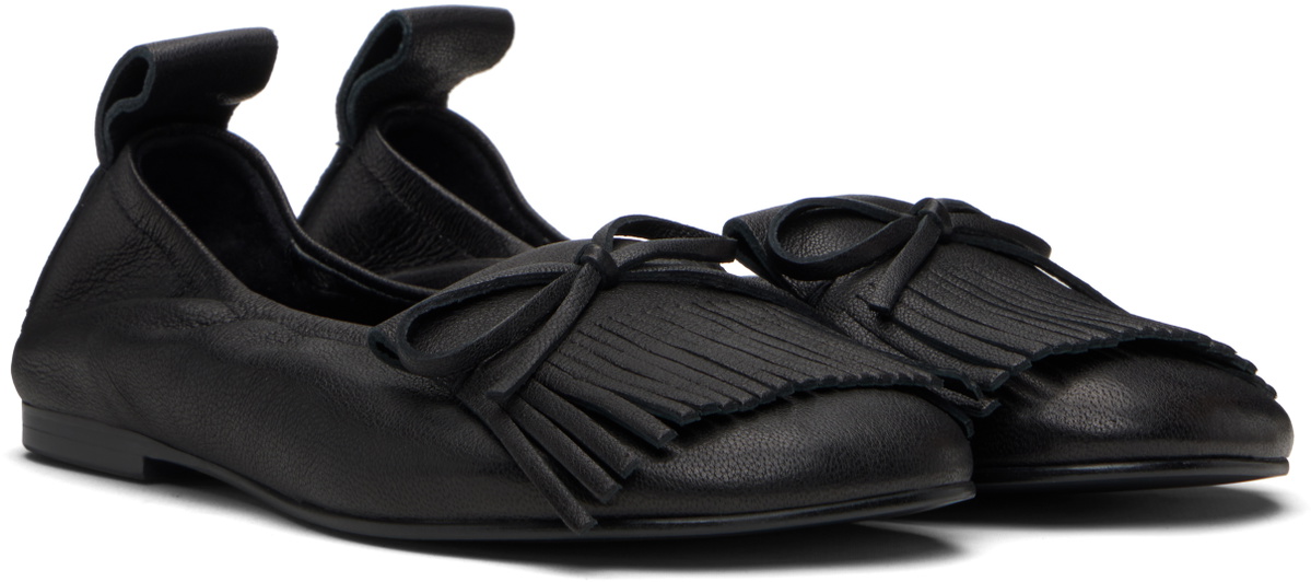 OPEN YY Black Bun Fringe Ballerina Flats