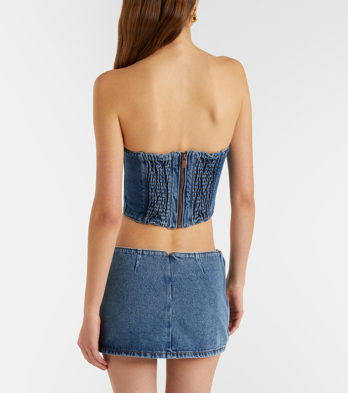 Magda Butrym Floral-appliqué denim bustier top