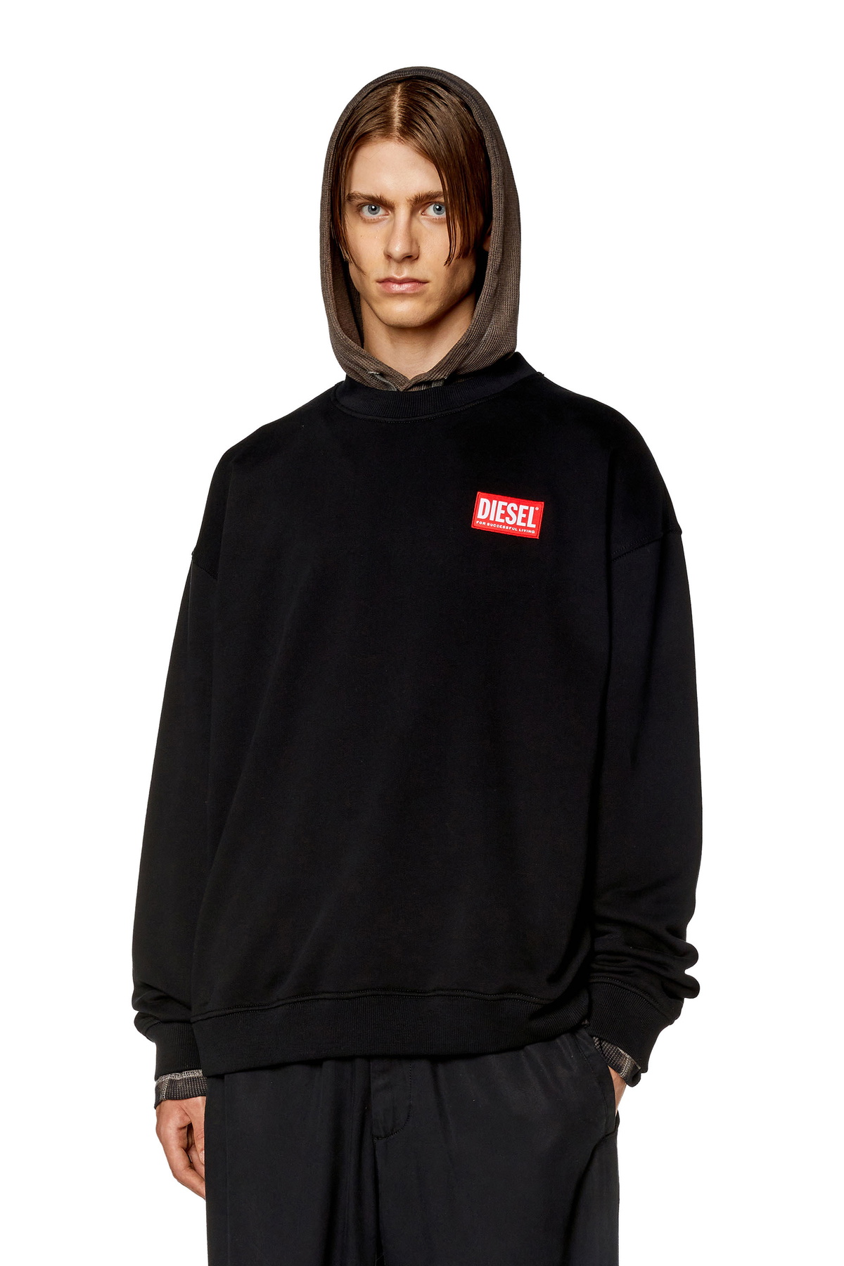スウェット・トレーナー DIESEL HOODED COTTON SWEATSHIRT WITH LOGO PATCH Diesel Oversized sweatshirt with logo patch - Sweaters Mens