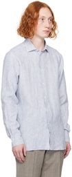 ZEGNA White & Blue Spread Collar Shirt