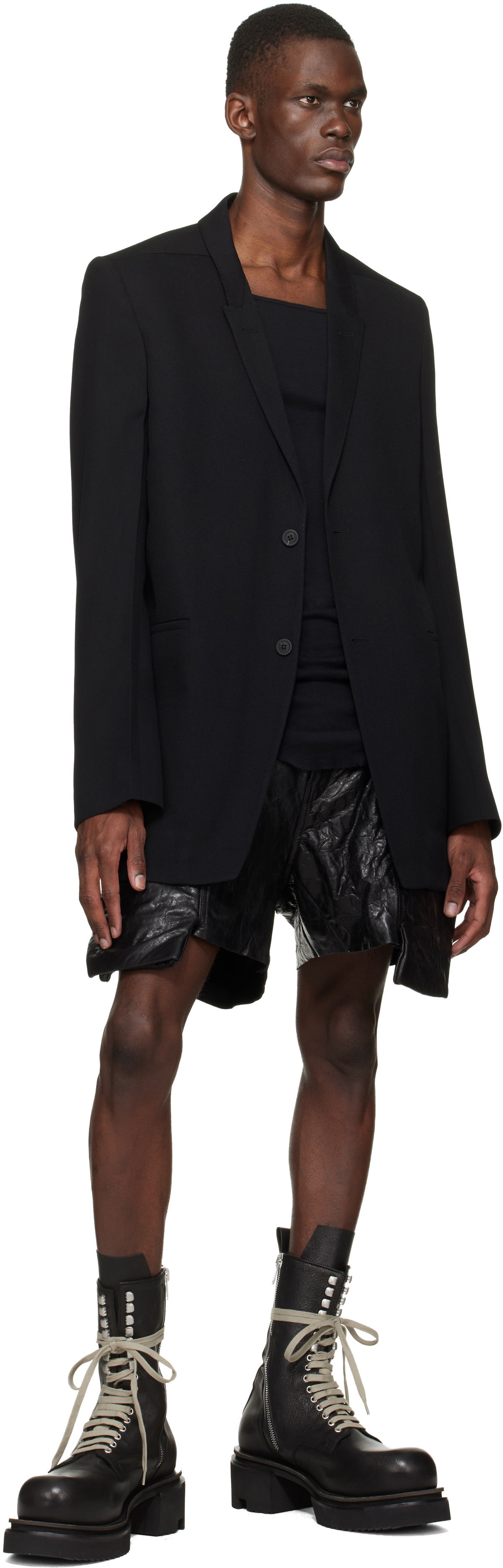 Rick Owens Black Temple Stefan Leather Cargo Shorts
