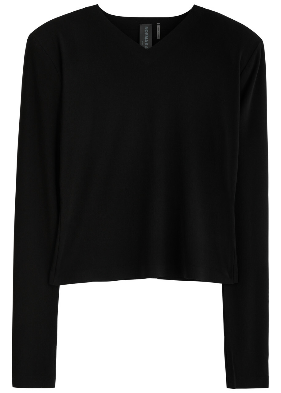 Norma Kamali Padded-shoulders Stretch-jersey top Black