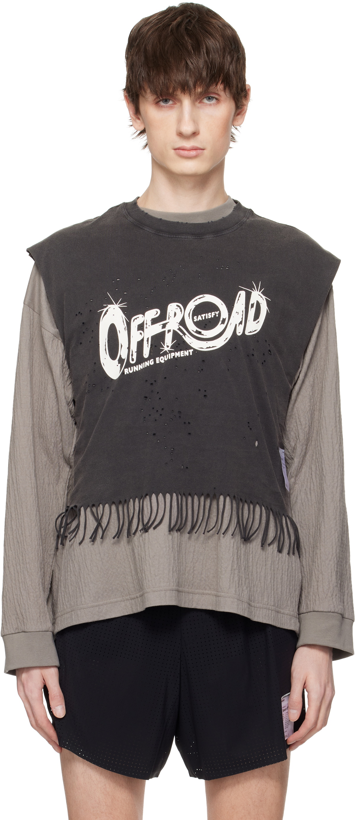 Satisfy Black MothTech Cropped Fringe Tank Top Satisfy