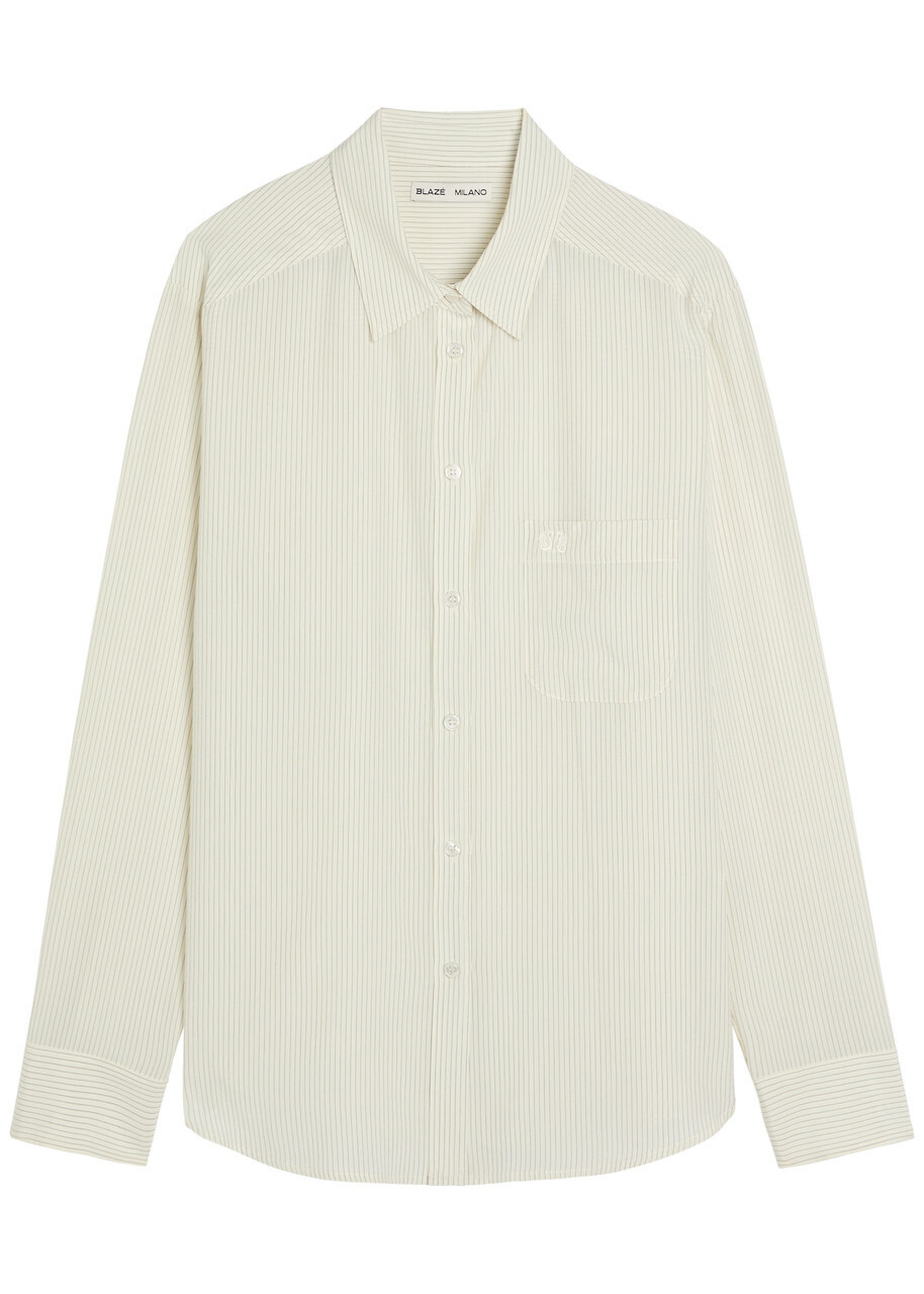 Blaze Milano Anabas Pinstripe Silk Shirt Navy