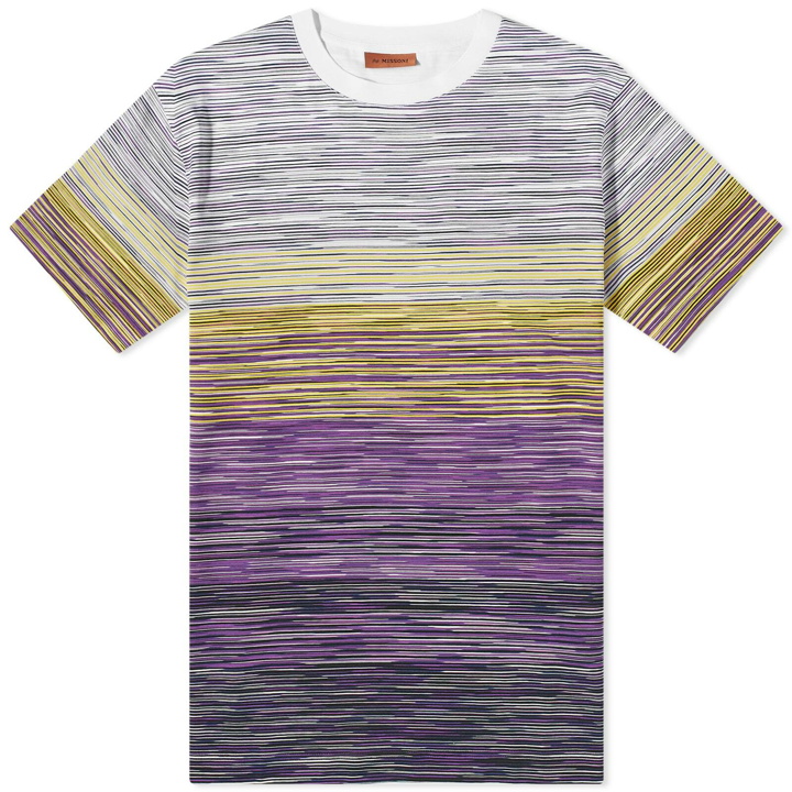 Photo: Missoni Men's Multi Stripe T-Shirt in Yellow/Violet/Dark Purple
