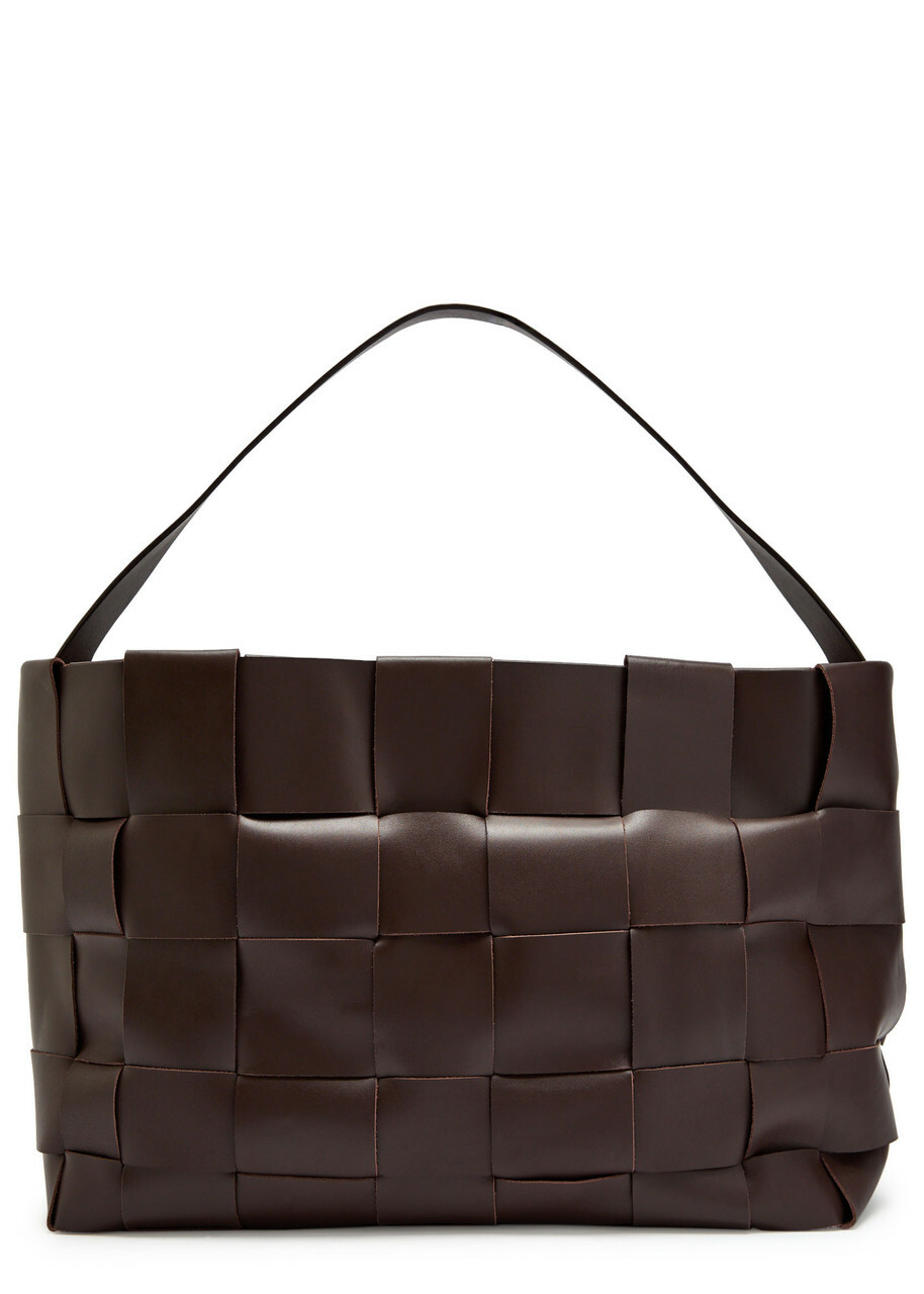 ST. Agni Woven Large Leather Tote - Chocolate - One Size