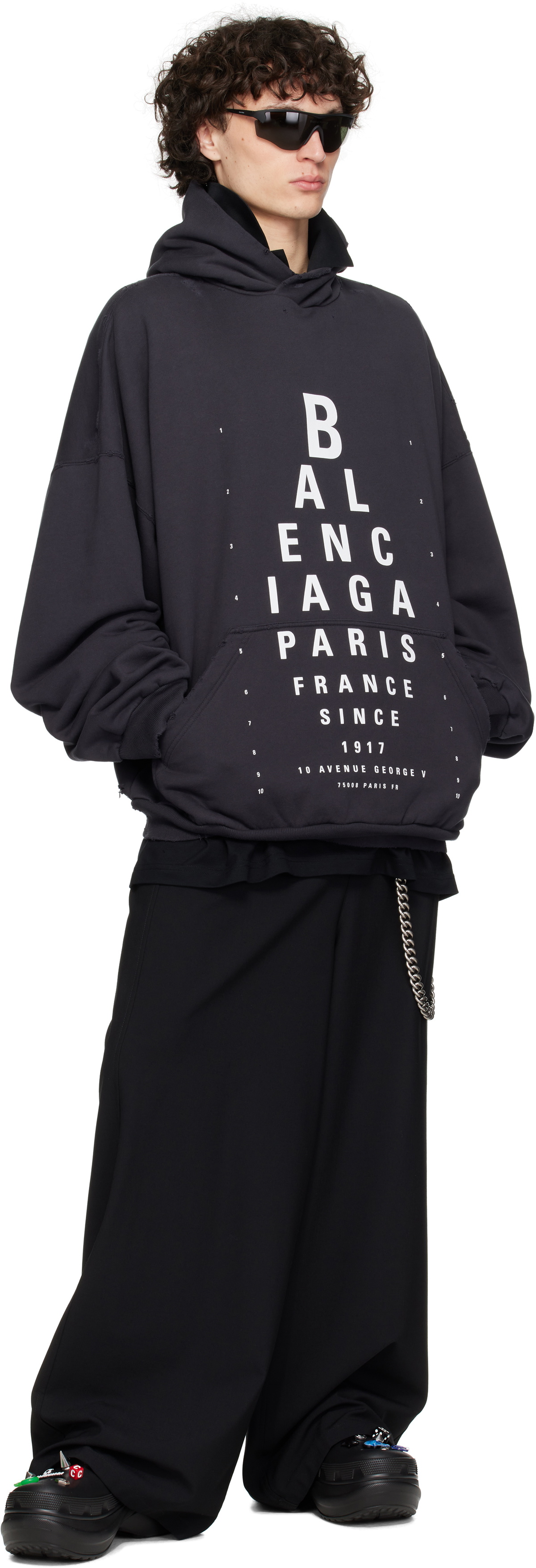 【関込・国内発送】BALENCIAGA Optical Black Oversized Hoodie Balenciaga Black Optical Hoodie Large Fit Hoodie Balenciaga