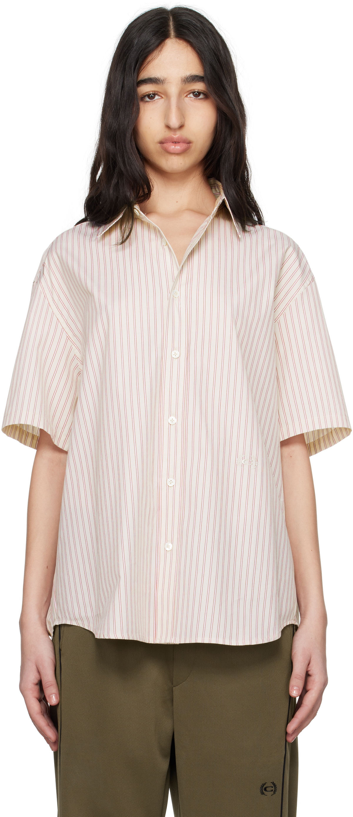 Commission Off-White & Red Banker Short Sleeve Shirt