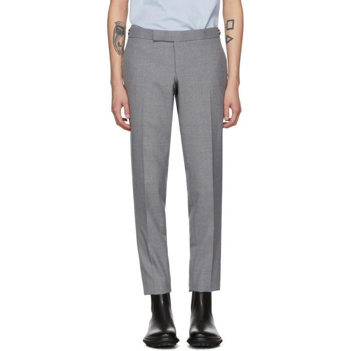 Photo: Thom Browne Grey Low-Rise Skinny Trousers