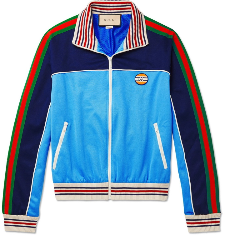 Photo: GUCCI - Striped Webbing-Trimmed Colour-Block Tech-Jersey Track Jacket - Blue