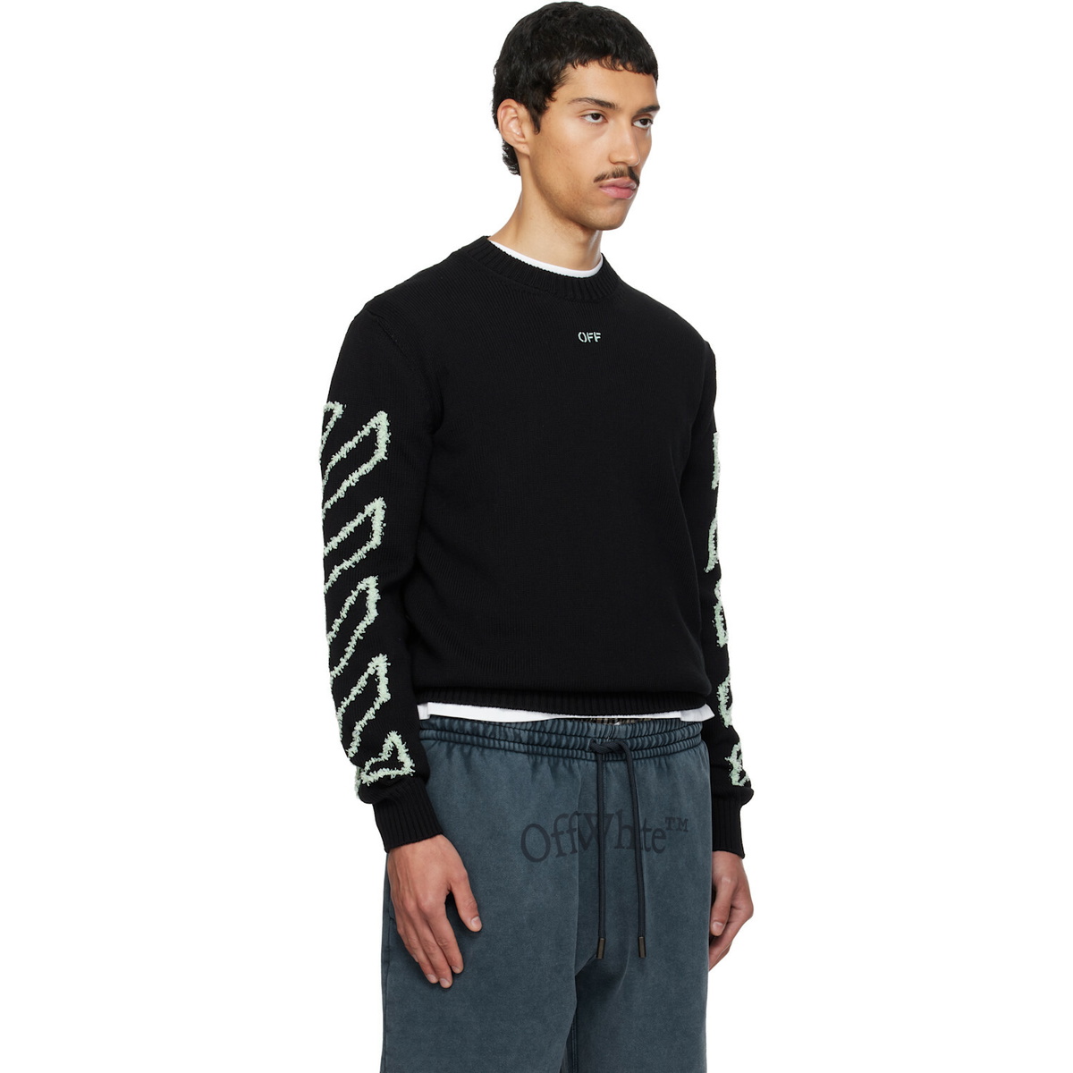 Off-White Black Diagonal Outline Knit Crewneck Sweater
