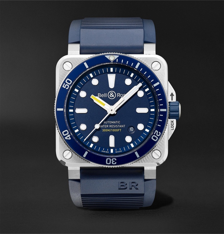 Photo: Bell & Ross - BR 03-92 Diver Automatic 42mm Stainless Steel and Rubber Watch, Ref. No. BR0392-D-BU-ST/SRB - Blue