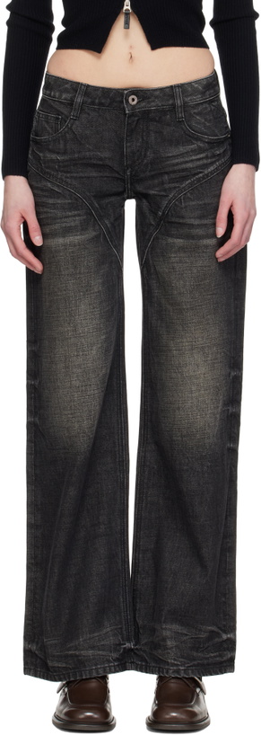 Photo: Fax Copy Express Black Dirty Wash Straight Jeans