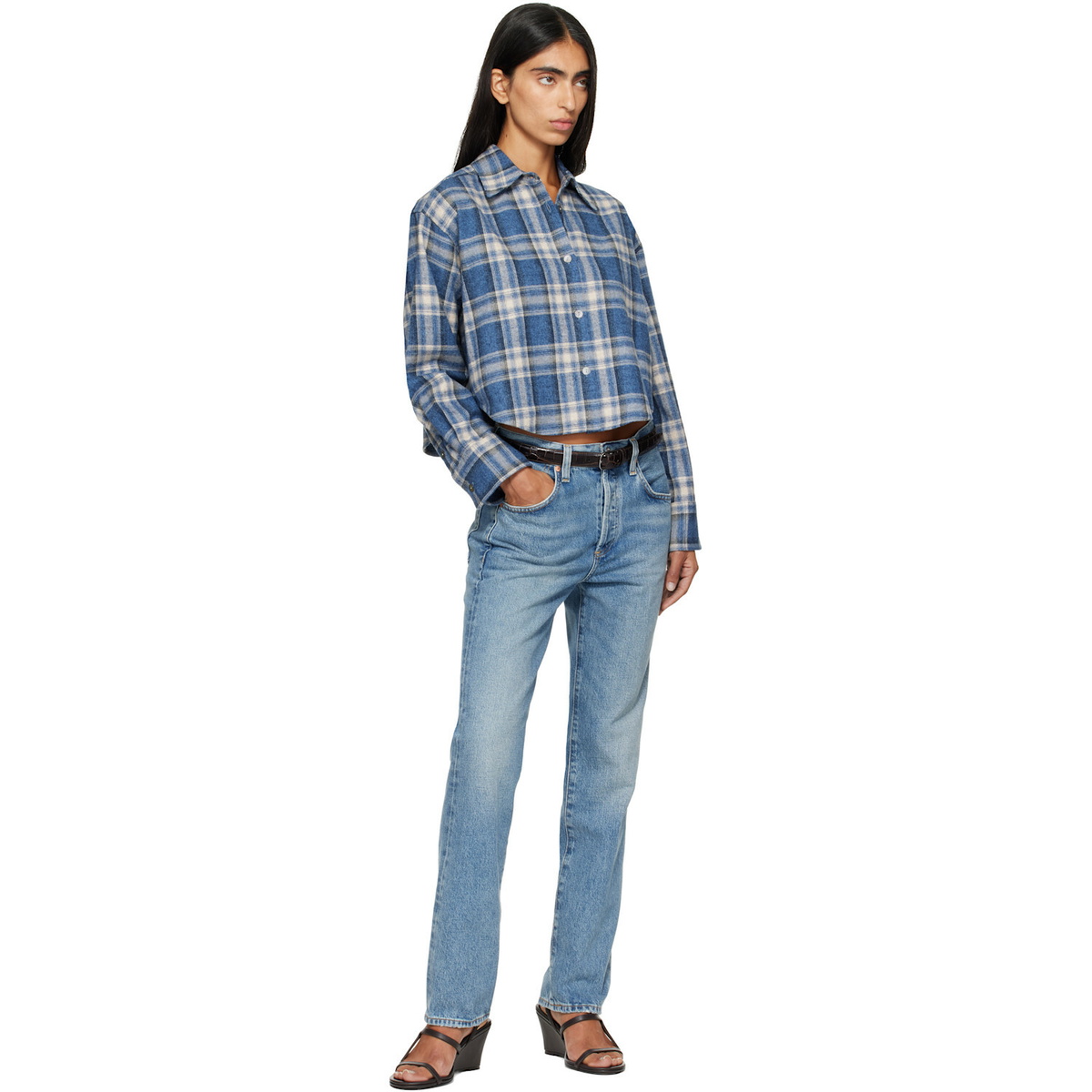 Citizens of Humanity Navy & Off-White Ana Cropped Shirt