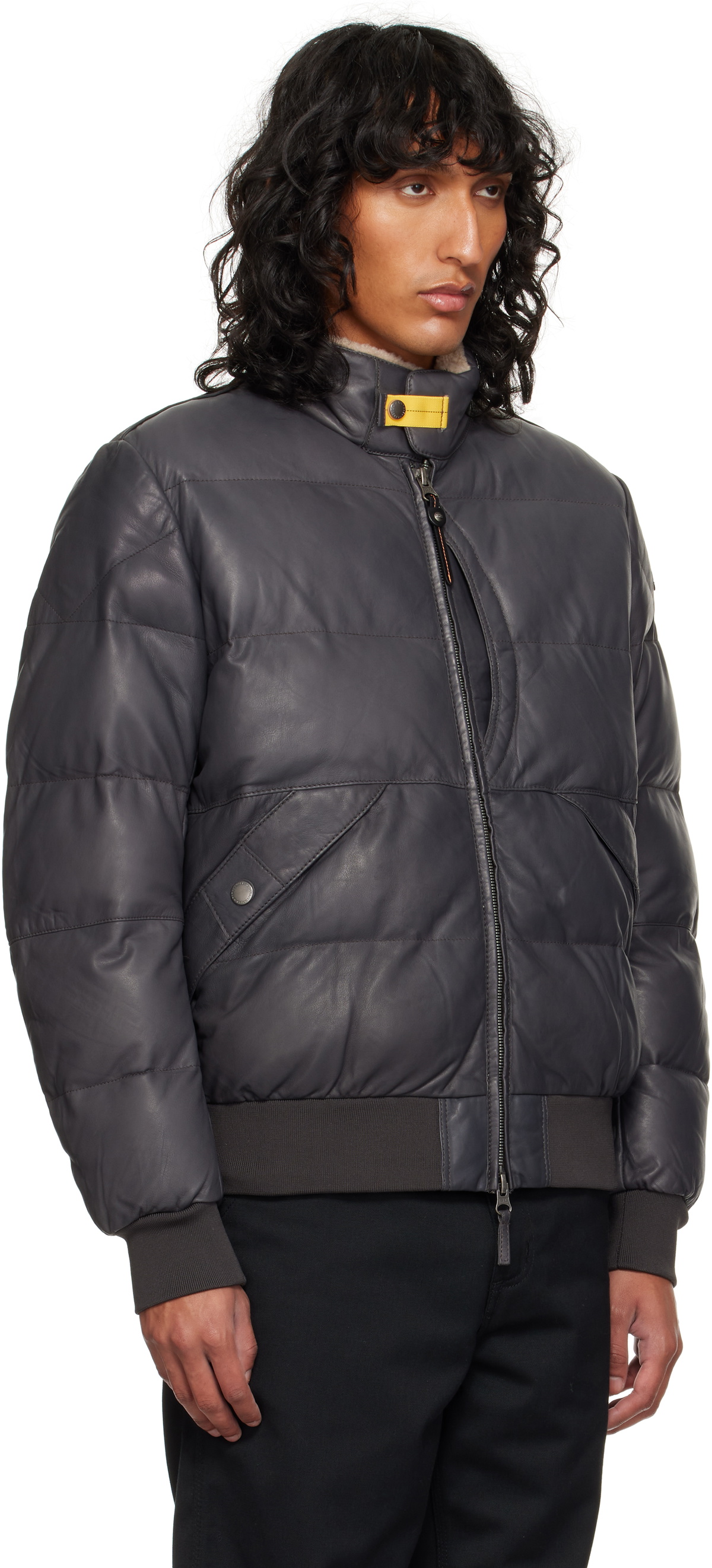 Parajumpers Gray Alf Leather Bomber Jacket