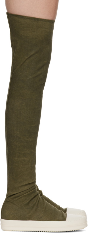 Photo: Rick Owens DRKSHDW Khaki Porterville High Sock Sneaks Tall Boots