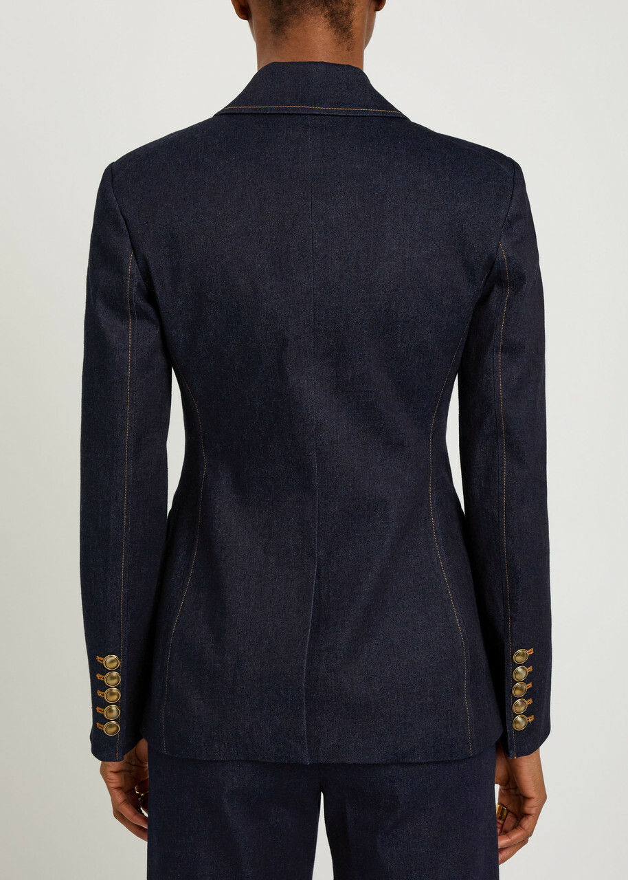 Veronica Beard Claude Dickey Double-breasted Denim Blazer Dark Blue