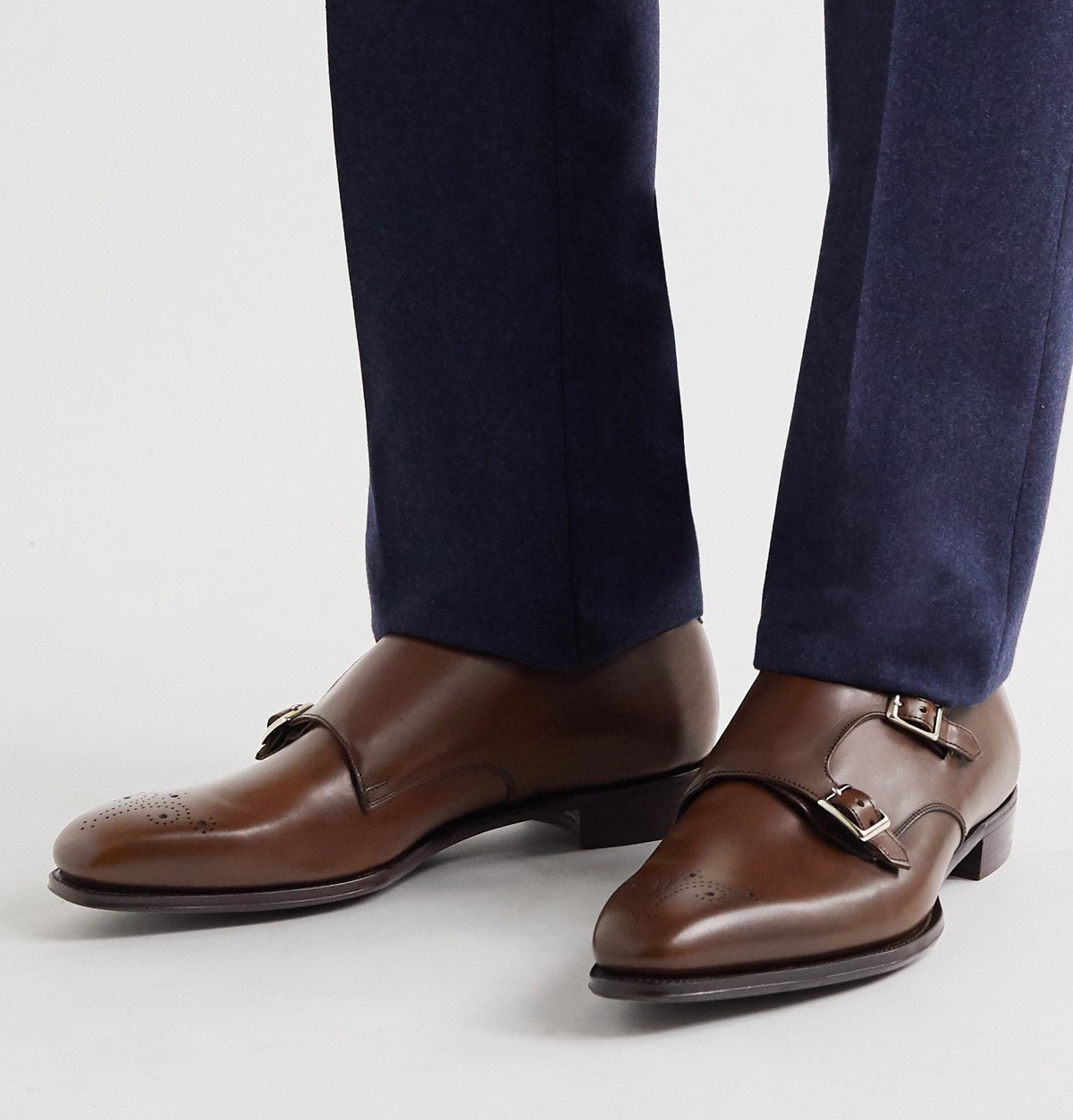 Kingsman - George Cleverley Perforated Leather Monk-Strap Shoes - Brown ...