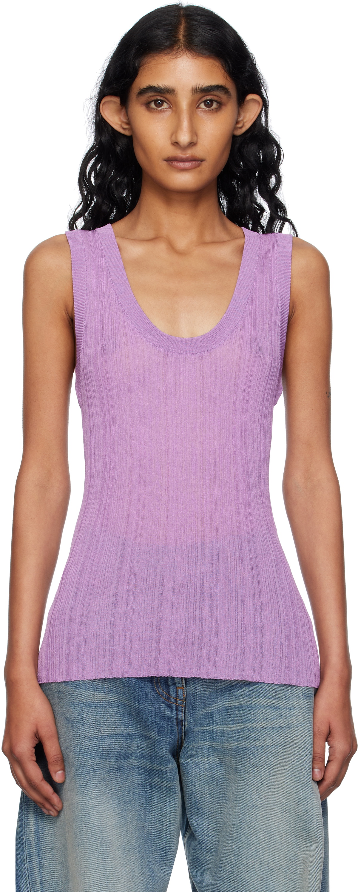 Versace Purple Ribbed Knit Tank Top