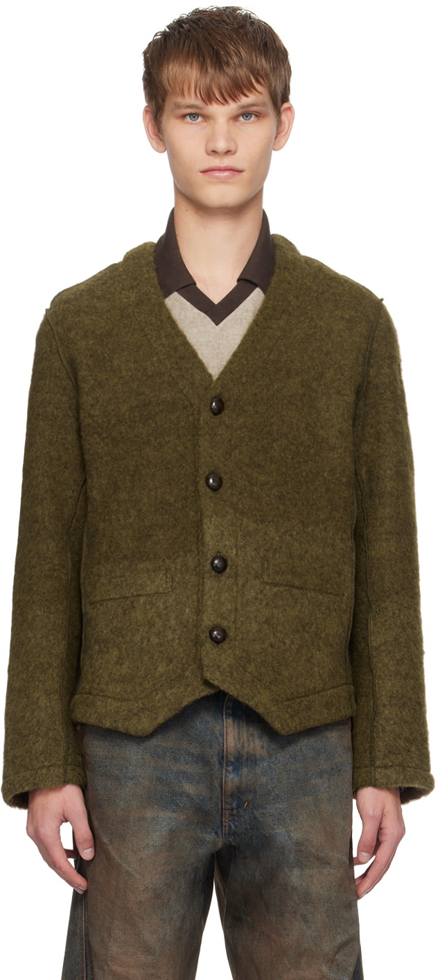 NVRFRGT Khaki Exposed Seams Cardigan