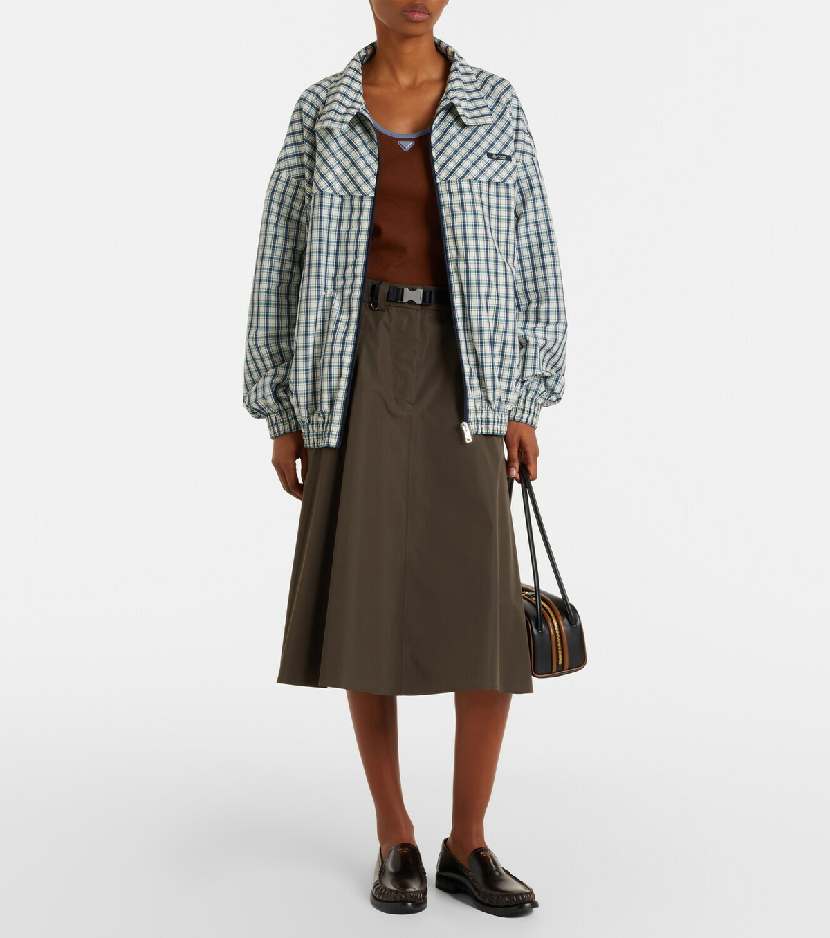 Prada Checked cotton-blend chambray jacket