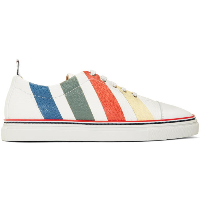 Photo: Thom Browne White and Multicolor Diagonal Stripe Sneakers