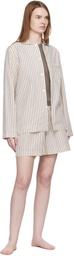 Tekla Off-White & Brown Poplin Pyjama Shorts