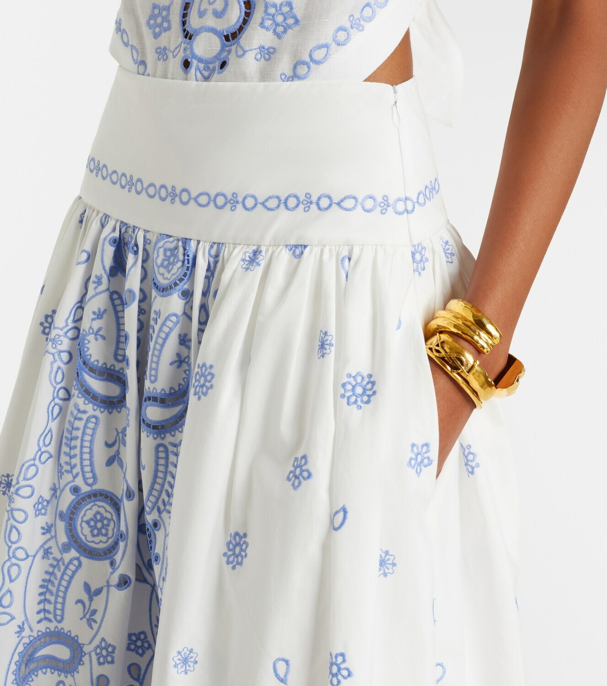 Self-Portrait Embroidered cotton midi skirt
