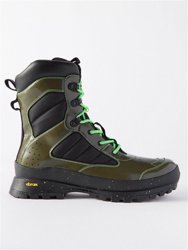 Photo: MCQ - In Dust Logo-Appliquéd Leather and Canvas Boots - Green