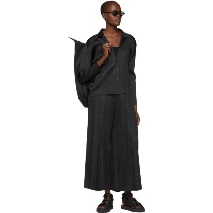 Pleats Please Issey Miyake Black Pleated High-Waisted Trousers