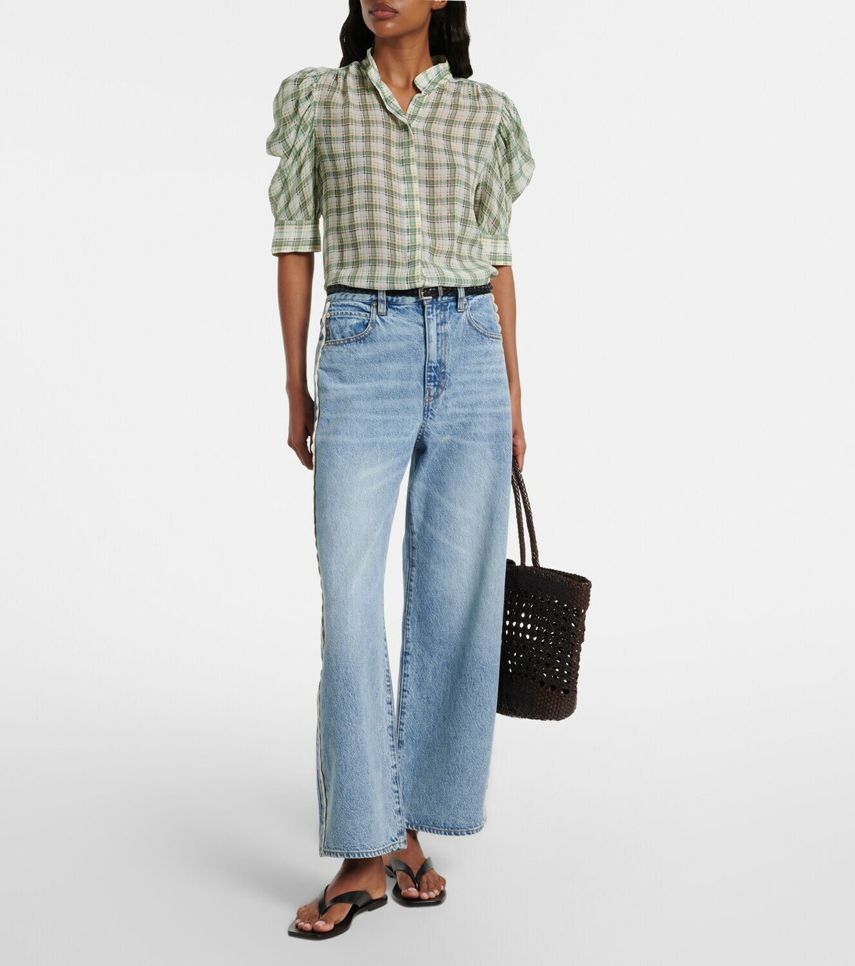 Frame Crochet Bow cropped wide-leg jeans