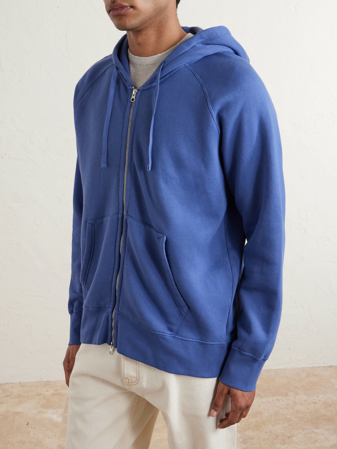 Hartford - Cotton-Jersey Zip-Up Hoodie - Blue