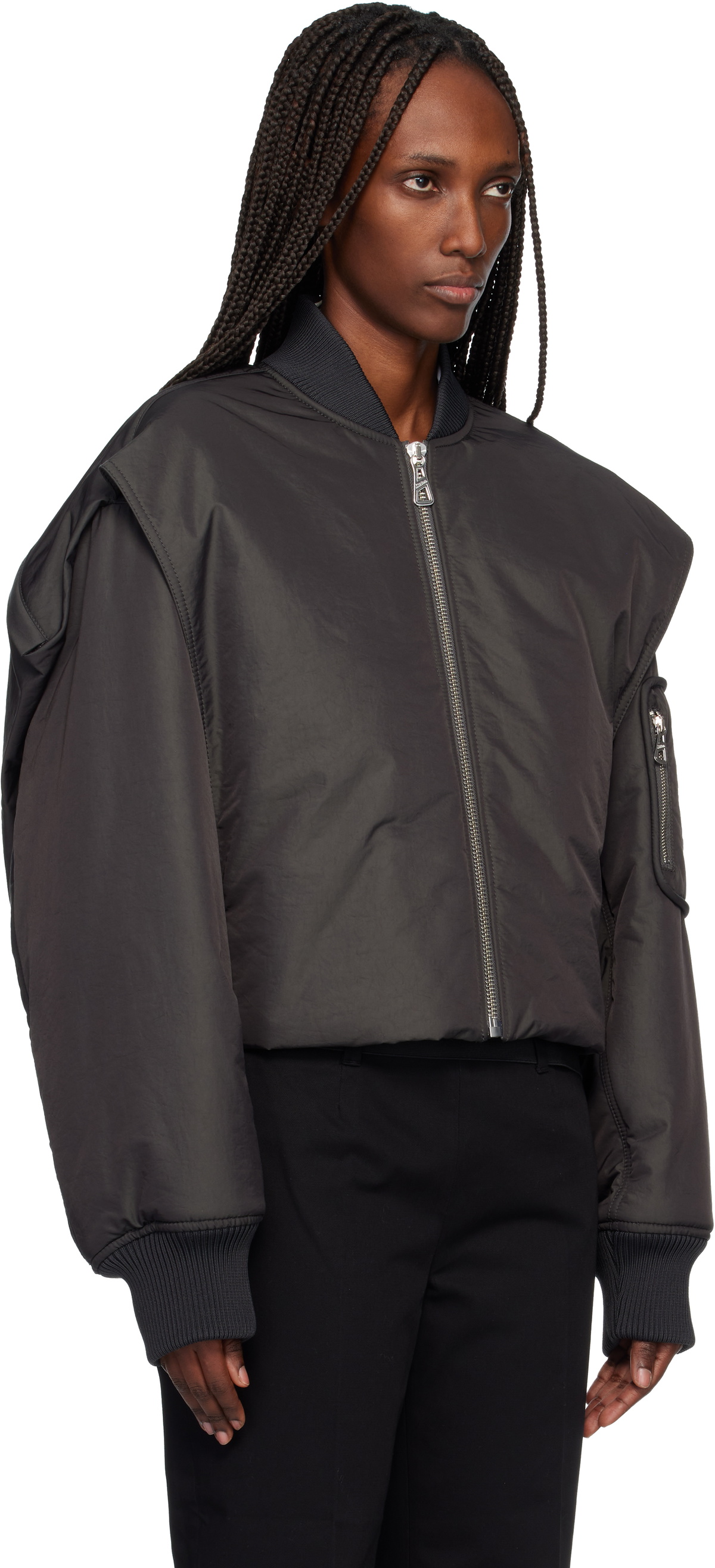 Jean Paul Gaultier Gray Hidden Hood Detail Bomber Jacket