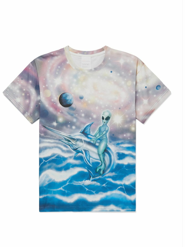 Photo: Stockholm Surfboard Club - Alko Airbrush Printed Organic Cotton-Jersey T-Shirt - Blue