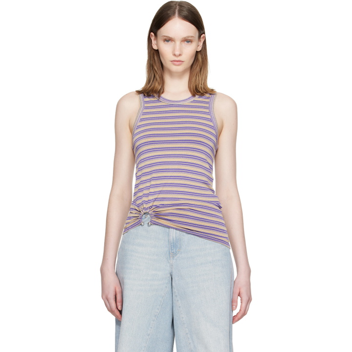 Photo: Rabanne Purple & Beige Striped Piercing Viscose Jersey Tank Top