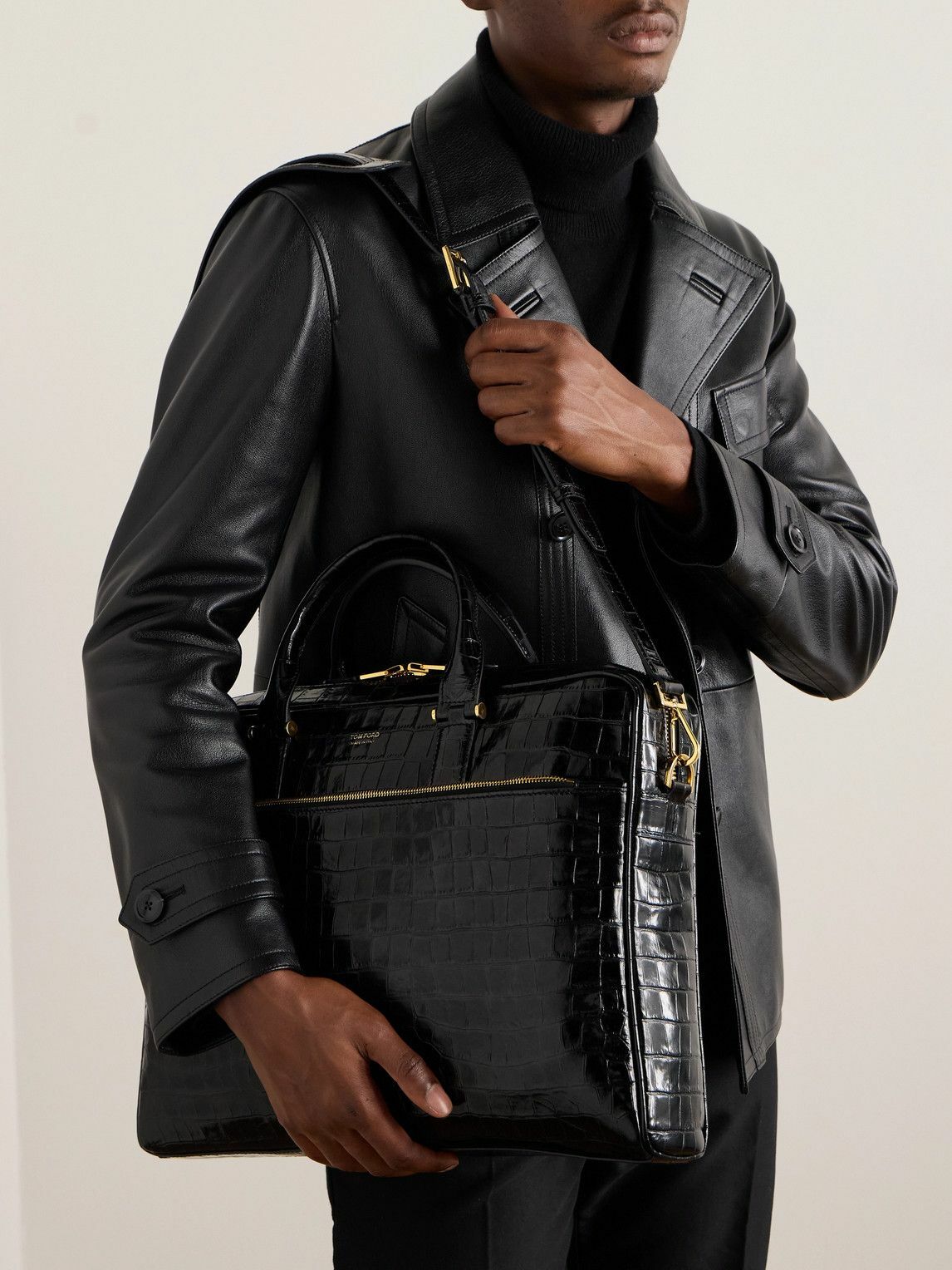 TOM FORD - Croc-Effect Leather Briefcase