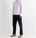 AMI PARIS - Logo-Embroidered Striped Organic Cotton-Jersey T-Shirt - Purple