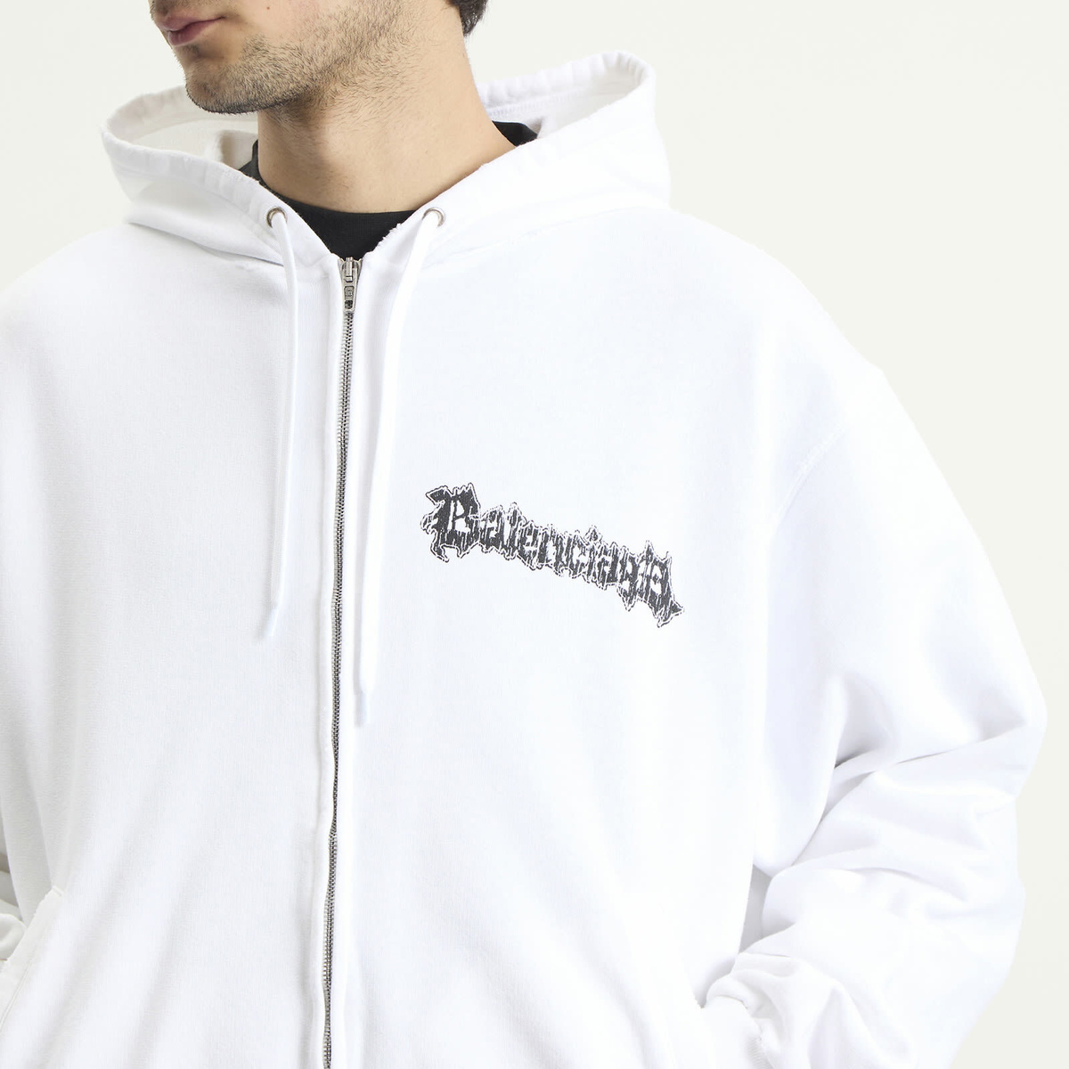 Balenciaga Men's Metal Merch Oversized Zip-Up Hoodie in White