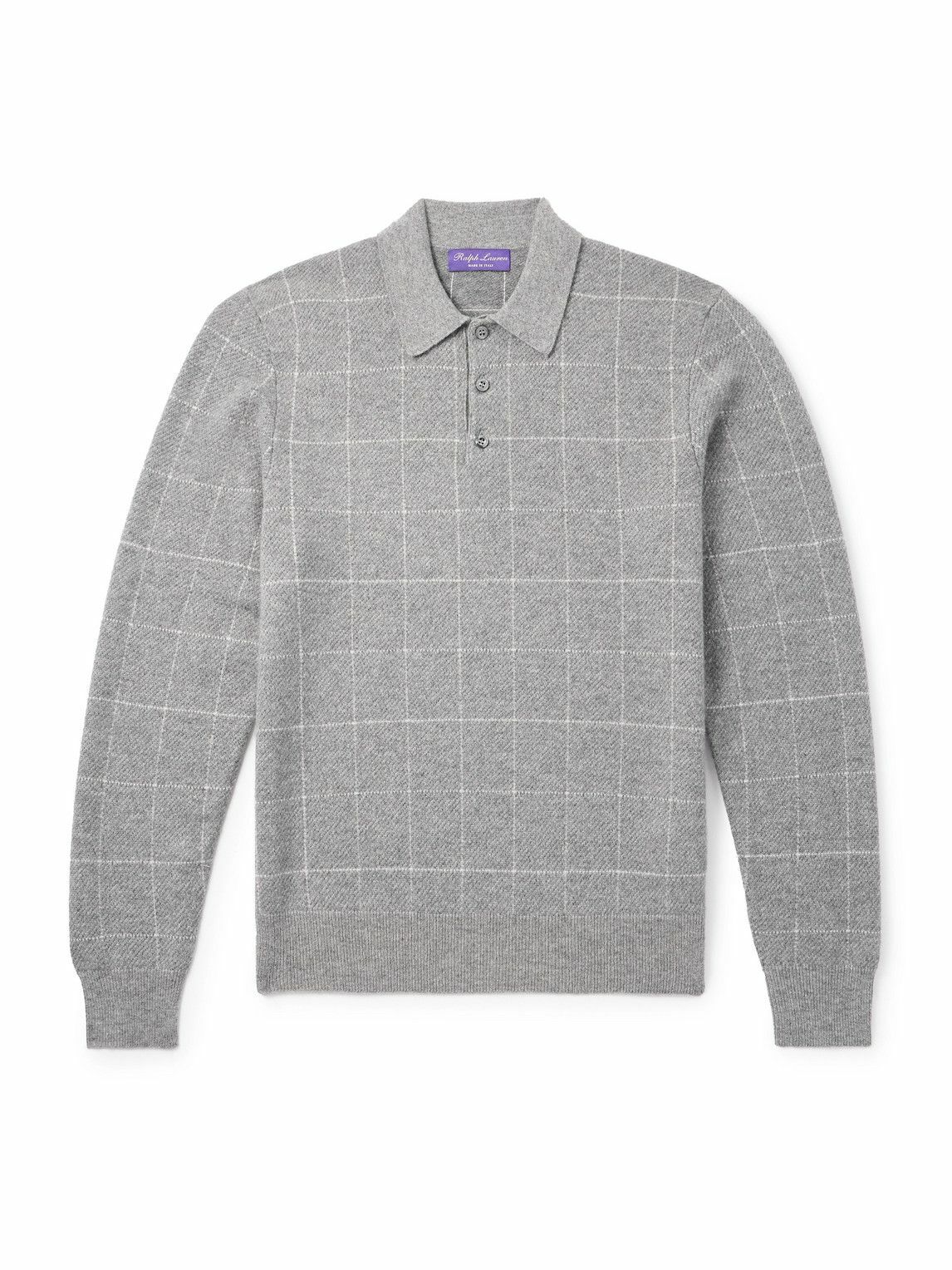 Ralph Lauren Purple label - Checked Cashmere Polo Shirt - Gray