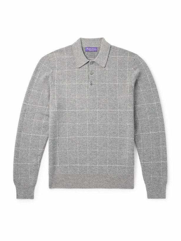 Photo: Ralph Lauren Purple label - Checked Cashmere Polo Shirt - Gray