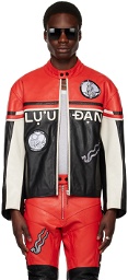 LU'U DAN Black & Red Paneled Leather Jacket
