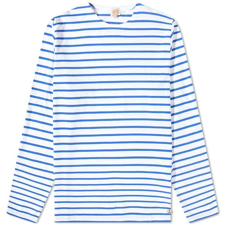 Photo: Armor-Lux Men's Long Sleeve Mariniere T-Shirt in White/Mid Blue