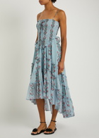 Free People Alejandra Floral Tiered Chiffon Midi Dress Blue